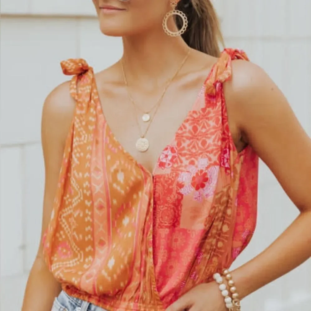 NWOT Free People Tied To You Tank in Lemonade Combo Sz S